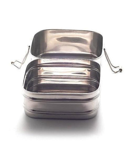 Twin Layer Square Shape Lunchbox | Stainless Steel - Meals In Steel 