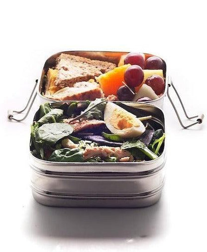 Twin Layer Square Shape Lunchbox | Stainless Steel - Meals In Steel 