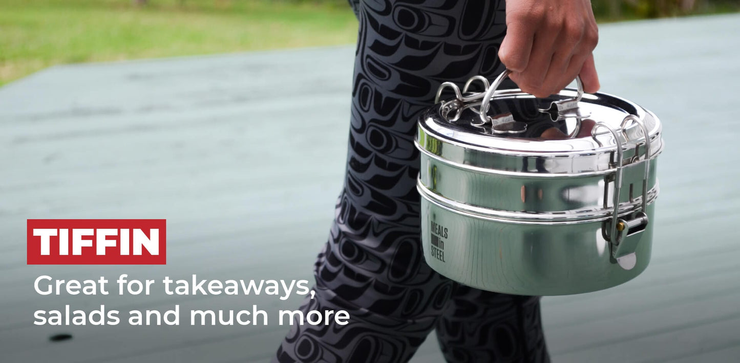 Twin Layer Tiffin Round Bento Lunch Box | Stainless Steel | 1500ml - Meals In Steel