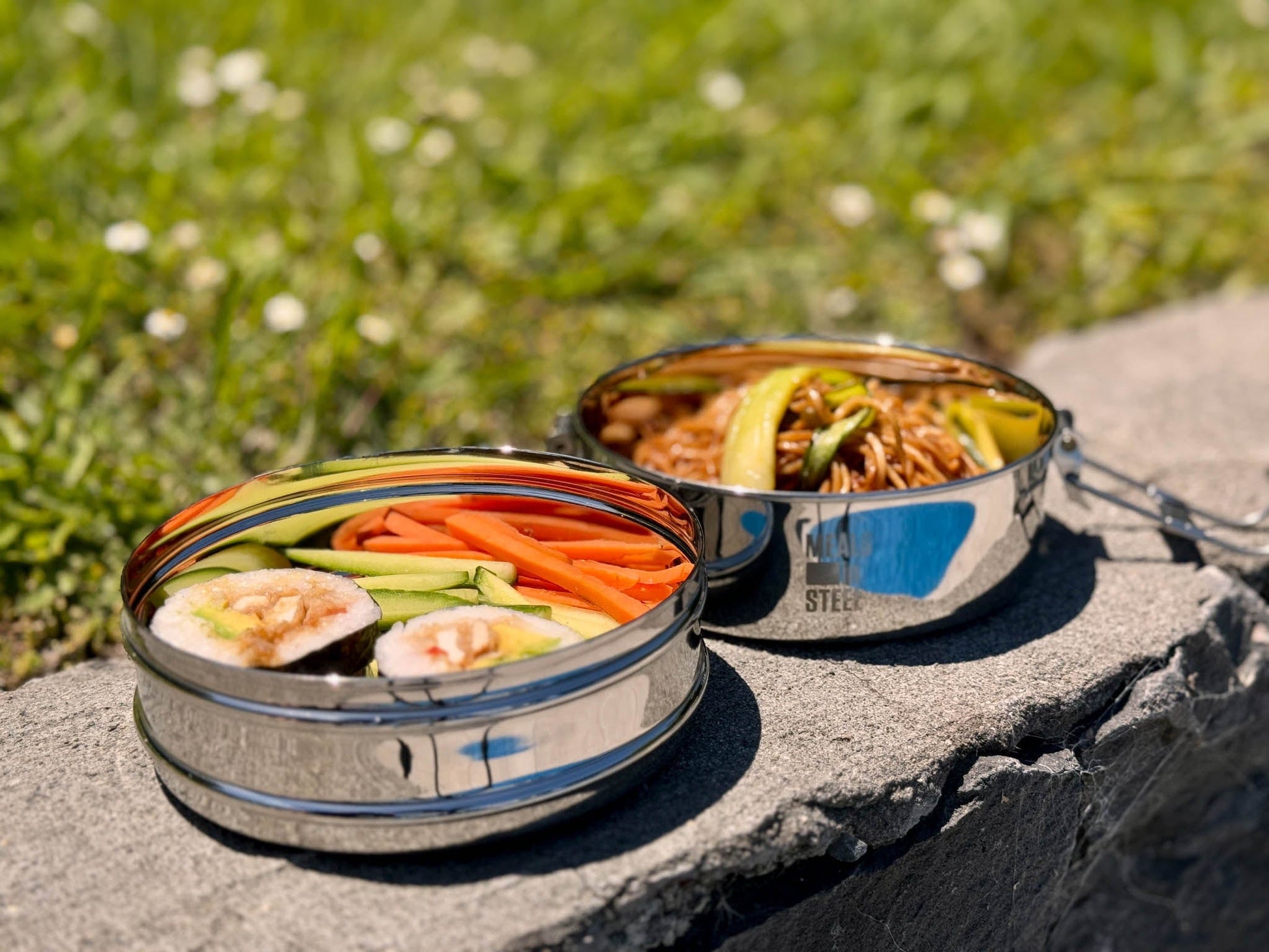 Twin Layer Tiffin Round Shape Bento Lunch Box | Stainless Steel | 1500ml - Meals In Steel