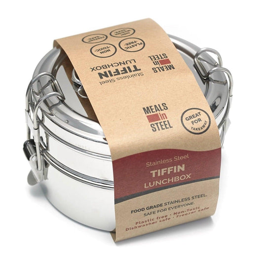 Twin Layer Tiffin Round Shape Lunch Box | Stainless Steel - Meals In Steel 