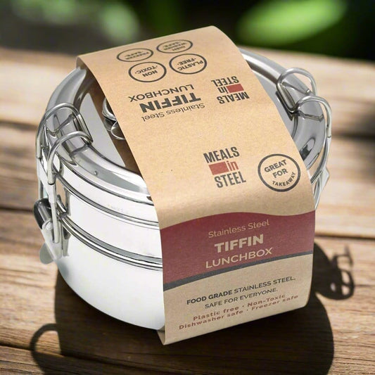 Twin Layer Tiffin Round Shape Lunchbox | Stainless Steel - Meals In Steel 