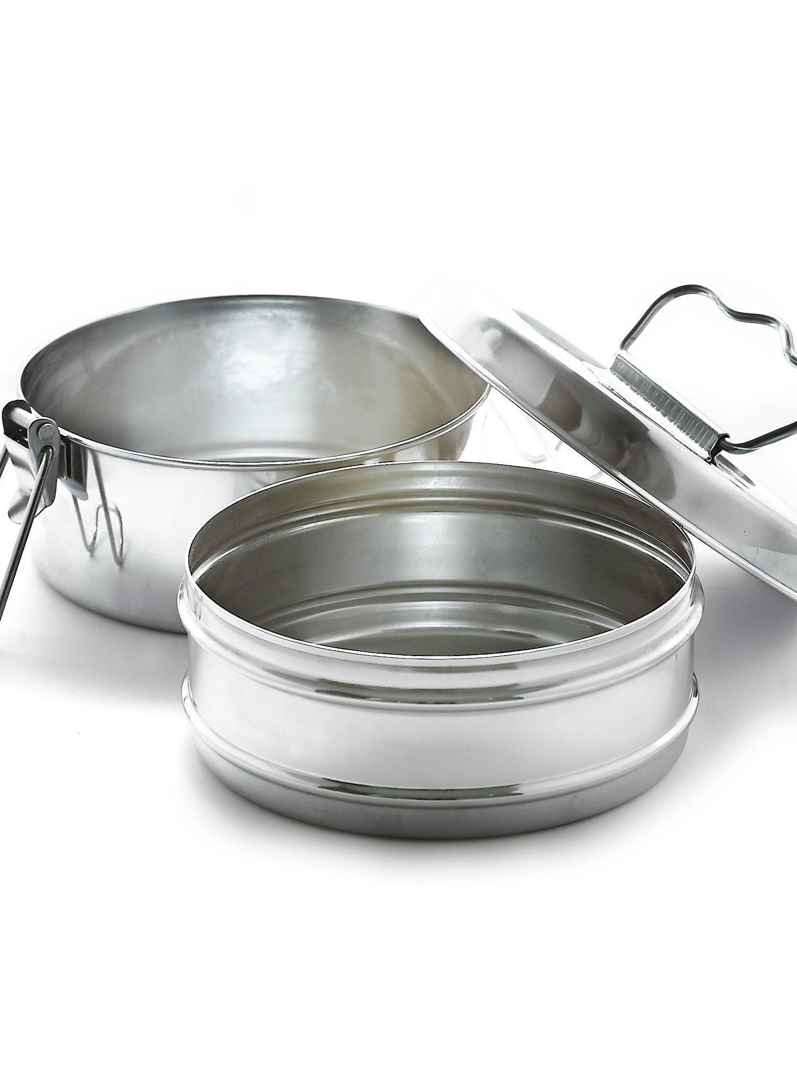 Twin Layer Tiffin Round Shape Lunchbox | Stainless Steel - Meals In Steel 