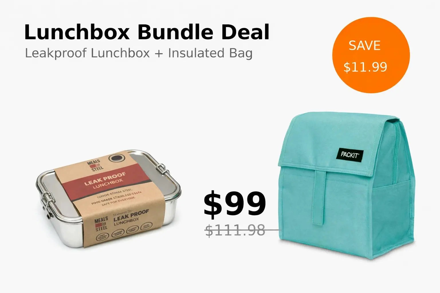 Ultimate School Lunch Combo | Insulated Lunch Bag + Leakproof Lunchbox NZ | Stainless Steel Lunchbox NZ | Meals in Steel