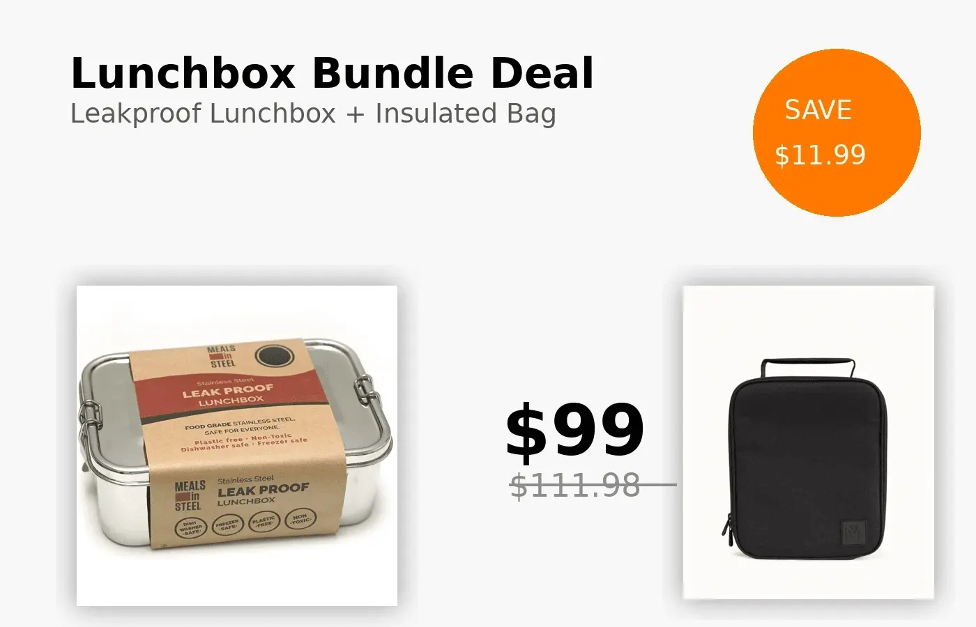 Ultimate School Lunch Combo | Insulated Lunch Bag + Leakproof Lunchbox NZ | Stainless Steel Lunchbox NZ | Meals in Steel