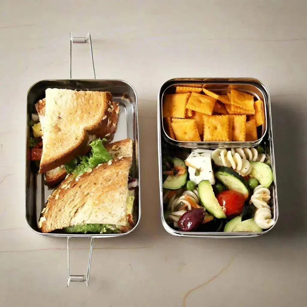 Bento Medium Rectangular Lunchbox (3 in 1) | Stainless Steel - 875ml | Stainless Steel Lunchbox NZ | Meals in Steel