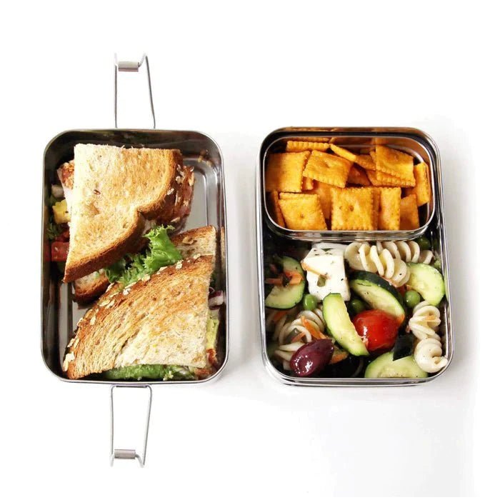 Large Three in One Stainless Steel Lunch Box with Snack Container - Meals In Steel