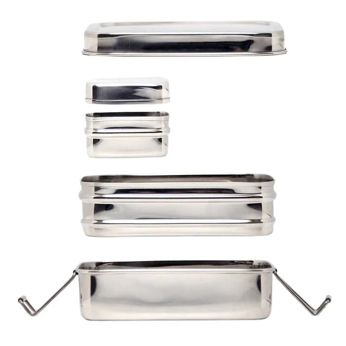 Large Three in One Stainless Steel Lunch Box with Snack Container - Meals In Steel