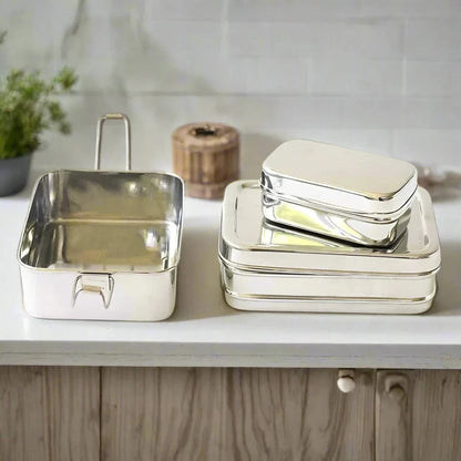Large Rectangular Double Layer Lunch box | Stainless Steel - Meals In Steel 
