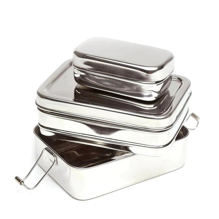 Large Rectangular Double Layer Lunch box | Stainless Steel - Meals In Steel 