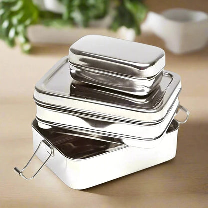 Large Rectangular Double Layer Lunch box | Stainless Steel - Meals In Steel 